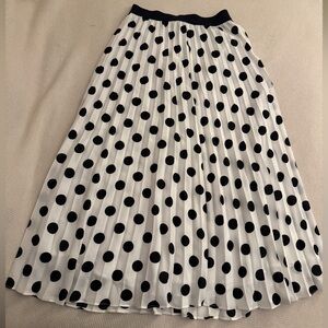 Gabby Isabella Black White Polka Dot Pleated Midi Skirt Small